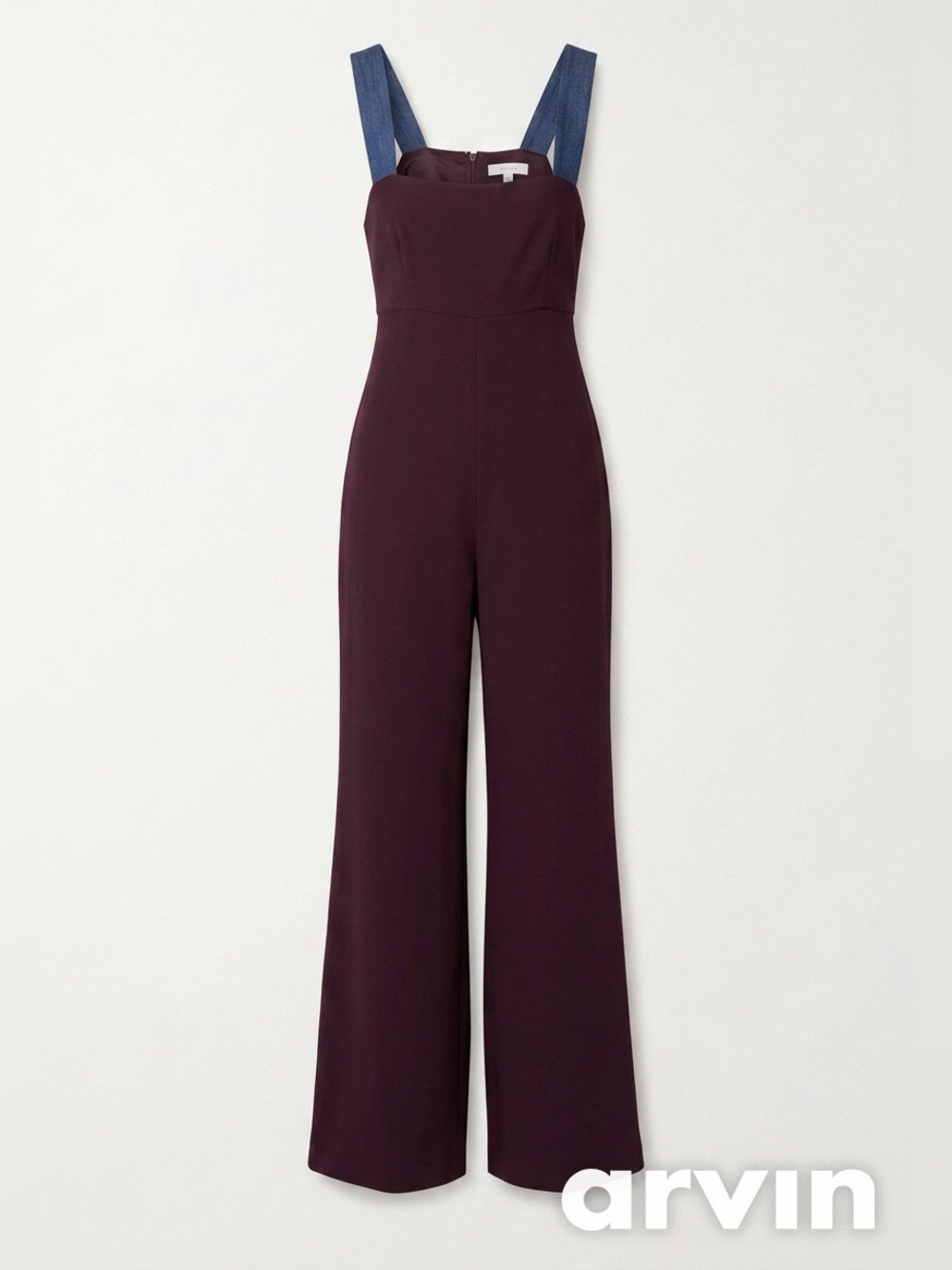 Topshop Burgundy Wide-Leg Jumpsuit w/ Navy Straps - Size 6